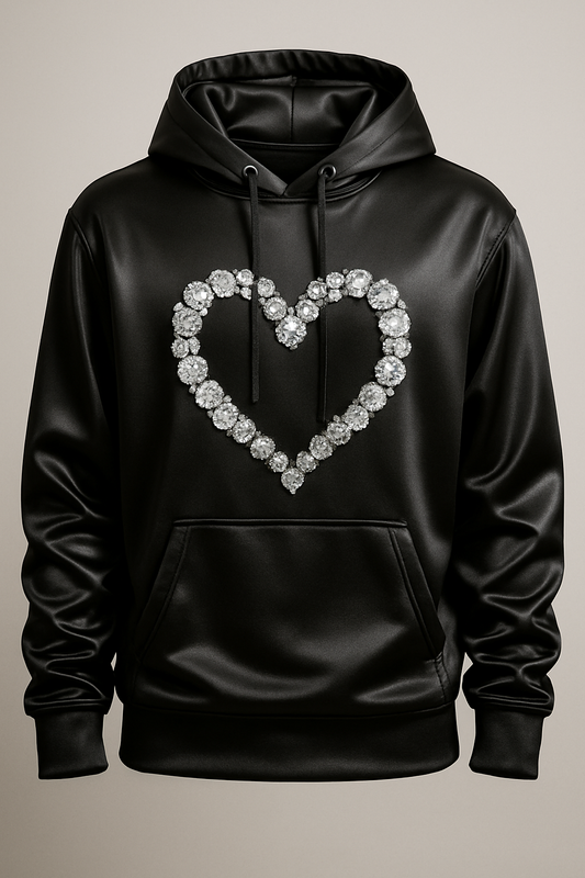 Diamond Heart Silk Hoodie – Black Edition