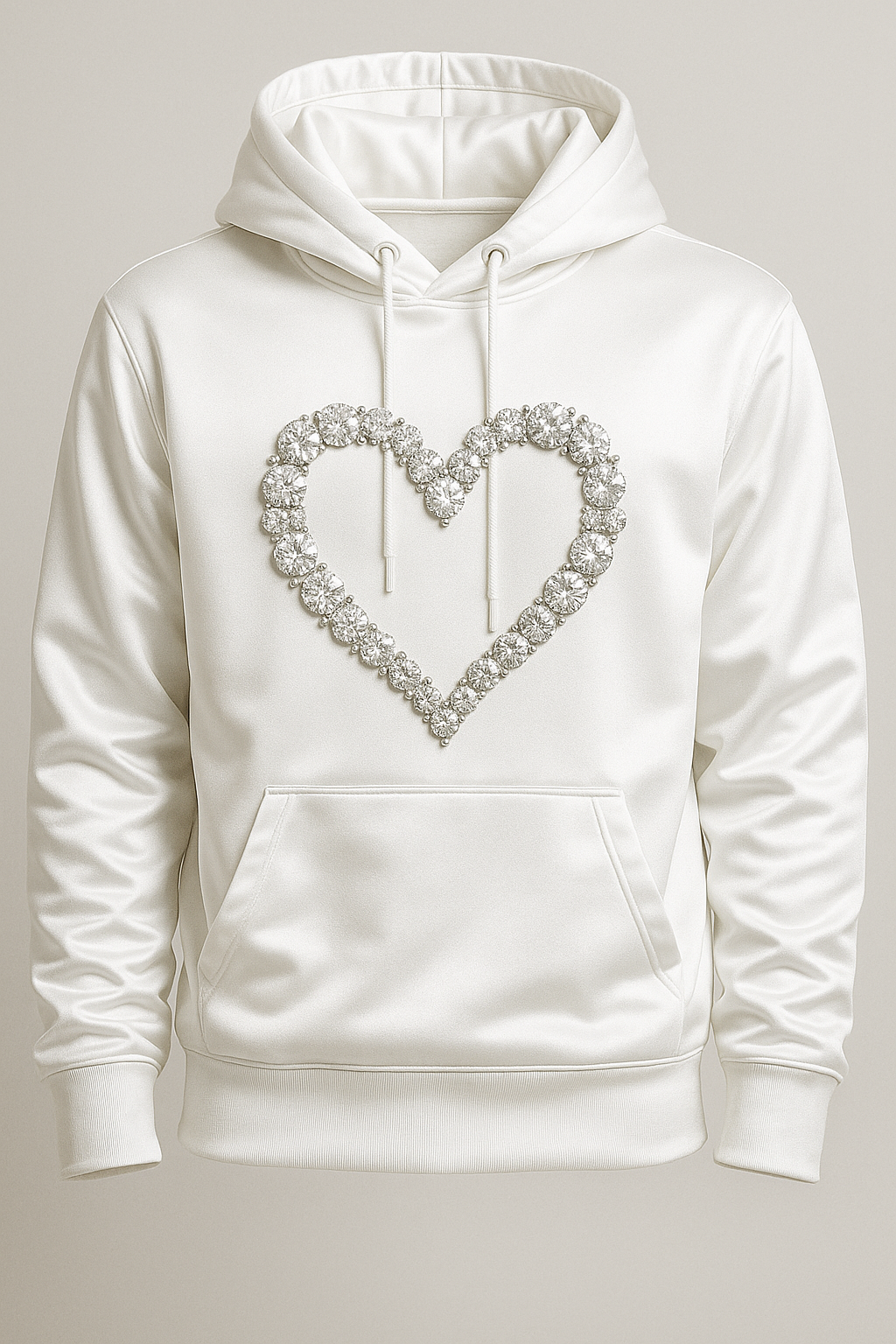 Diamond Heart Silk Hoodie – White Edition