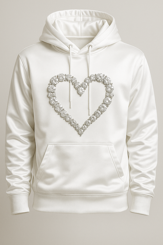 Diamond Heart Silk Hoodie – White Edition